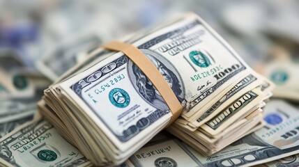 Fototapeta premium Money stack with dollar bills, close-up view