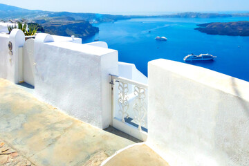 White door and sea view, Santorini, Greece