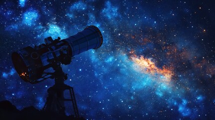 A glowing space telescope under a vast starry night