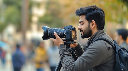 An indian man with camera.