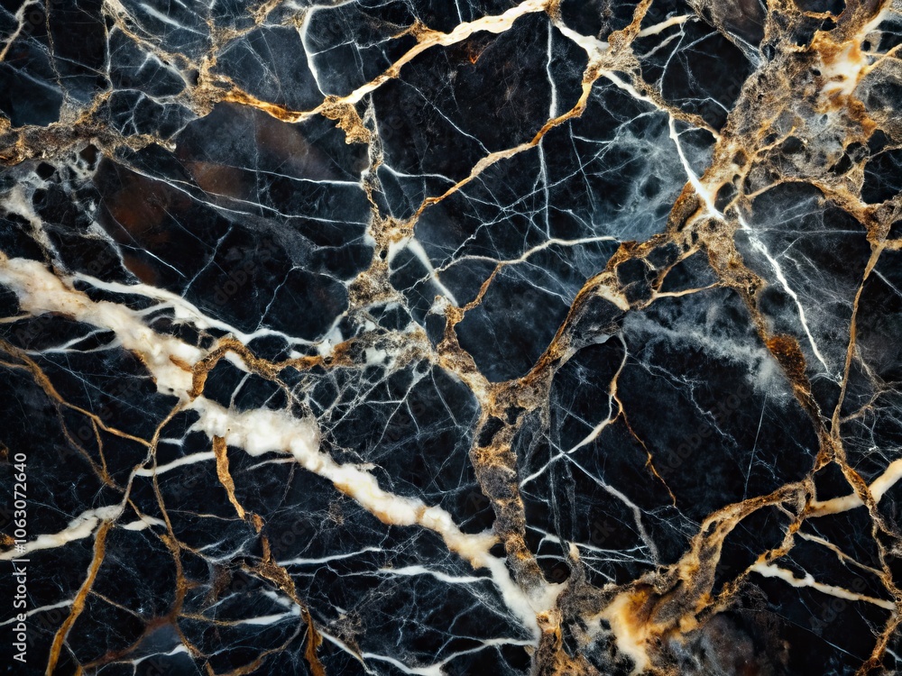Aufkleber deep black marble pattern with white veins close-up background texture for stunning backdrops or map
