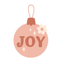 Retro groovy Christmas ornament clipart. Cute festive object. Hand drawn vector illustration in flat style