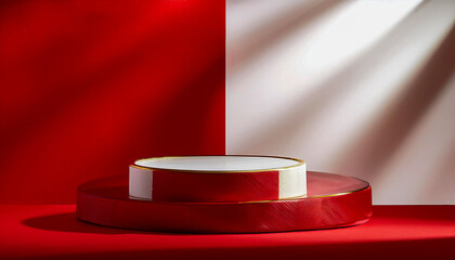 
Red and white podium stage background for product luxurious beautiful light and shadow.For displaying products.Generative AI