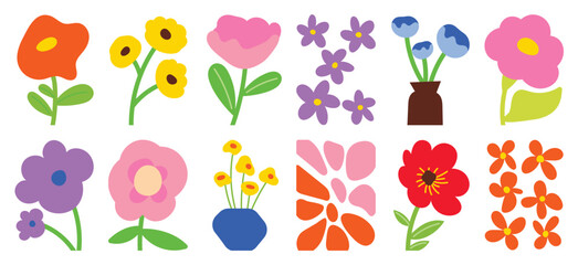 Colorful Botanical doodle background art vector set. Flower and leaves abstract shape doodle art design, plant, floral, leaf for print, wallpaper, clipart, wall art for home decoration.