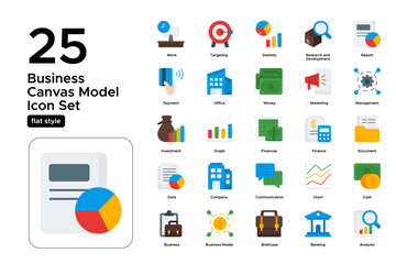 Business Model Canvas Flat Icon Set: Strategy Plans, Value Propositions, and Company Structure Icons