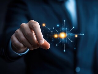 Businessman interacting with digital interface.