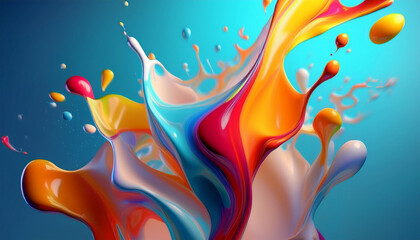 Desktop wallpaper, fluid, fluffy, abstract, edgeless and wave-shaped shapes. Splashes in rainbow hues.