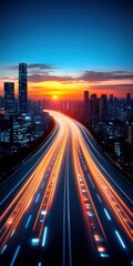 Obraz premium City highway at sunset with light trails
