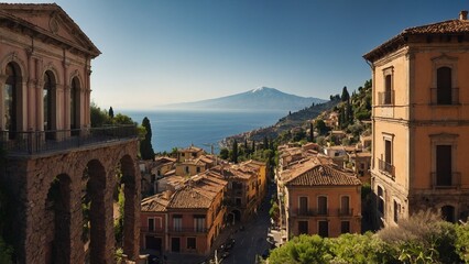 Scenic Italian Town Overlooking Sea and Mountains