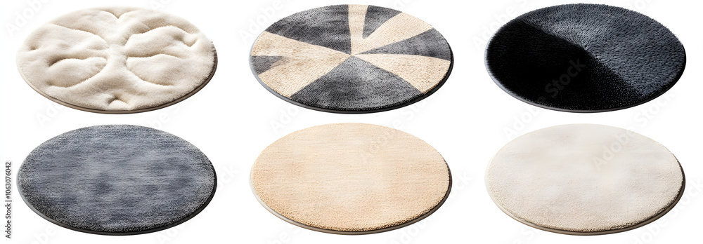 Poster a set of round soft carpets in gray and beige colors. isolated on a transparent background.