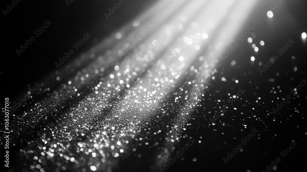Poster dramatic light rays illuminate a surface covered in shimmering particles during an enchanting moment