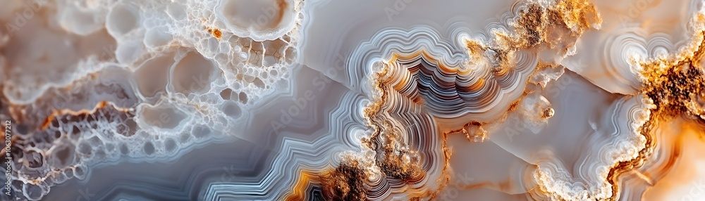 Poster agate slice with intricate banding and bubble-like formations