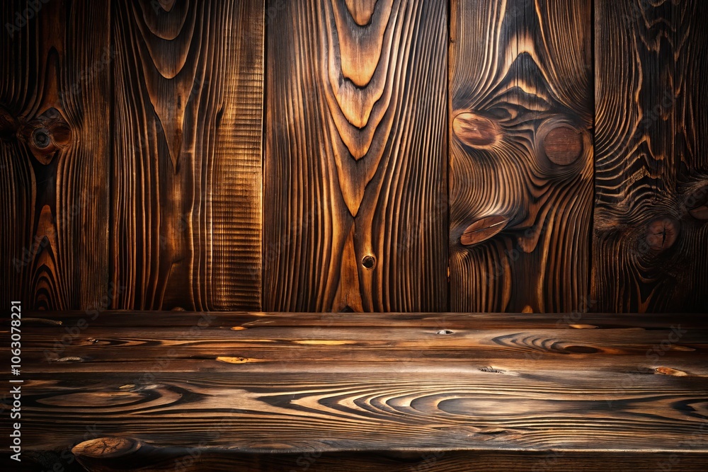 Poster Elegant Dark Wood Texture Background with Rich Grain Patterns and Subtle Shadows for Rustic Product Showcases and Stylish Presentations