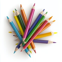 Naklejka premium A pile of brightly colored pencils on a white background.