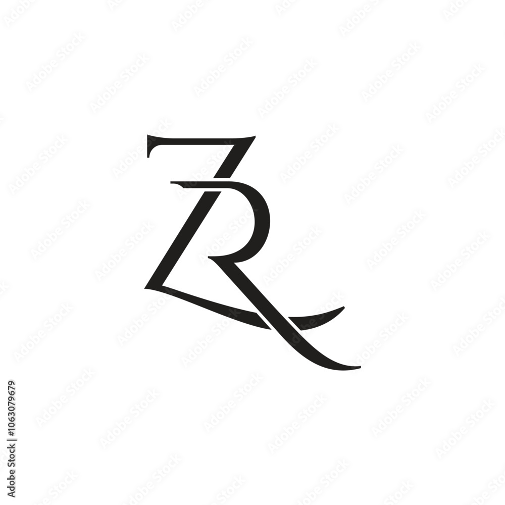 Poster letters zr linked curves font elegant logo vector