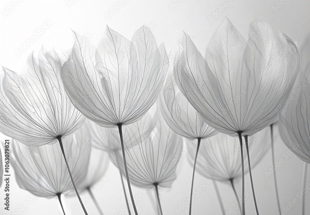 Poster beautiful abstract dandelion seed background. black and white photo. delicate pattern of fluffy seed