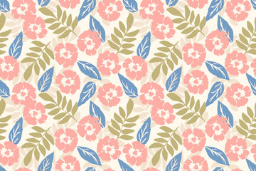 Flower seamless pattern design with beautiful flower and leaves. Flower art. floral and leaf pattern design for fabric, cotton, wallpaper, satin, gift wrap, carpet, background.