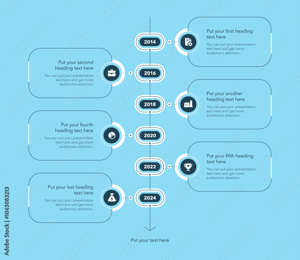 Fototapete vertical timeline infographic template with six steps - blue version. simple chart design with icons