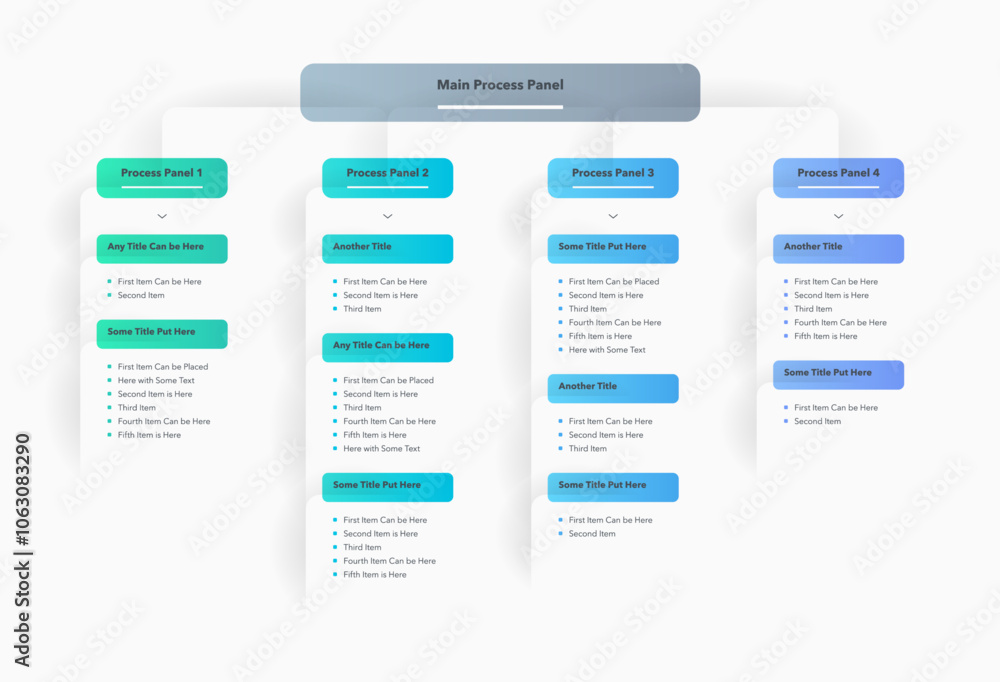 Poster Modern infographic for project or organization structure. Simple diagram with four colourful options for data visualization.