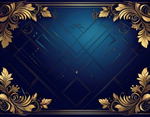 Obraz premium A stylish blue background featuring gold decorations in all corners, creating an ornate and classic look for event or certificate use
