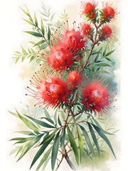 Fototapeta premium Watercolor Callistemon Flower Tree Plant