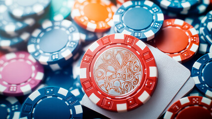 Naklejka premium on the gambling table in the casino are poker chips, dice and cards