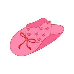 Retro coquette pink cowgirl hat with hearts and bow. Cowboy western and wild west theme. Hand drawn isolated vector design for postcard, t-shirt, sticker etc.