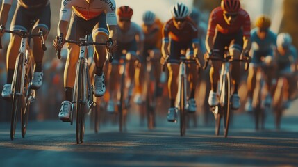 peloton of bicycle riders in a race in motion