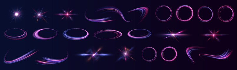 Big set of neon sparks, light trails, fire flashes, highway concepts, speed effects, stars and glare for holiday design. © Mirotvoric