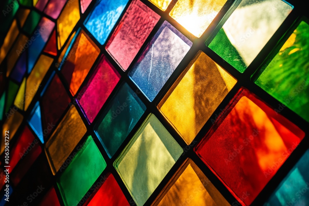 Leinwandbilder a stunning display of colorful and vibrant stained glass with geometric patterns, this image capture