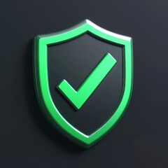 Green shield checkmark security 3d isolated on transparent background