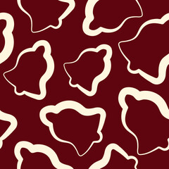 seamless pattern with New Year icons of Christmas bell drawn in line art style on a dark red background