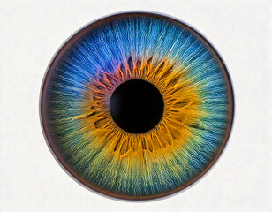 Close-up and color view of the iris of the eye.
