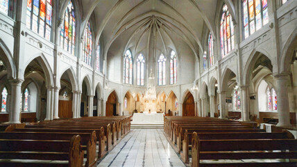 Fototapeta premium Gothic grand church or cathedral interior