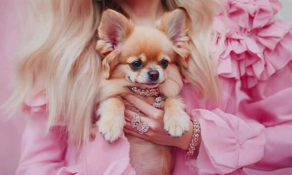 Fashion girl holding chihuahua