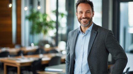 Fototapeta premium A poised business executive standing in front of a team meeting,