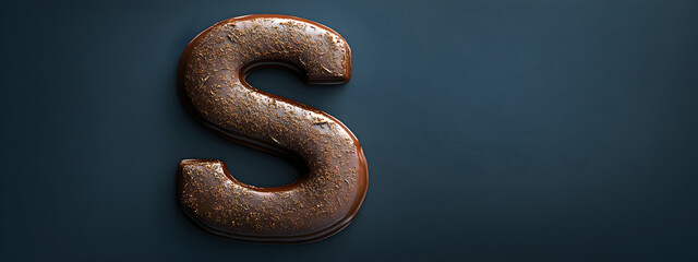 Obraz premium Traditional dutch chocolate latter S for Sinterklaas day on dark background. Kids treats. Celebration concept for children party in Saint Nicolas day five december. Copy space, top view.