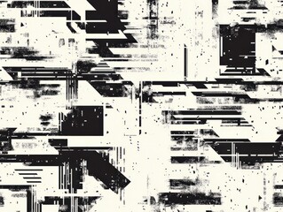 Obraz premium A minimalist glitch-effect seamless pattern with fragmented geometric shapes in monochrome tones