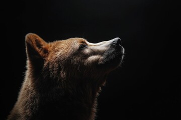 Close-up of a brown bear (Ursus arctos) head isolated on black background