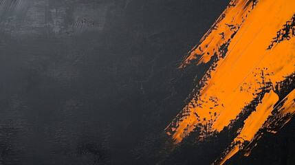Naklejka premium Close up of abstract orange painting brush strokes on matte black background with copy space.