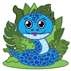 Cute snake. Cartoon flat vector illustration. Children's illustration.