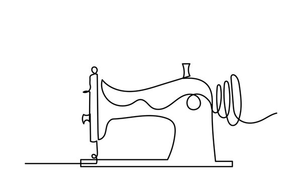 recommend clip art: CONTINUOUS LINE DRAWING OF manual sewing machine. LINE ART Manual Sewing Machine isolated on a white background. Old model Sewing machine outline vector icon. Symbol, logo illustration. Vector graphic