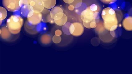 Festive abstract blurred background. Vibrant bokeh lights. Bright defocused glowing lights effect. Vector illustration.