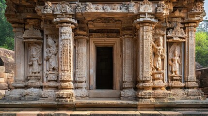Obraz premium A serene perspective of an ancient temple's entrance