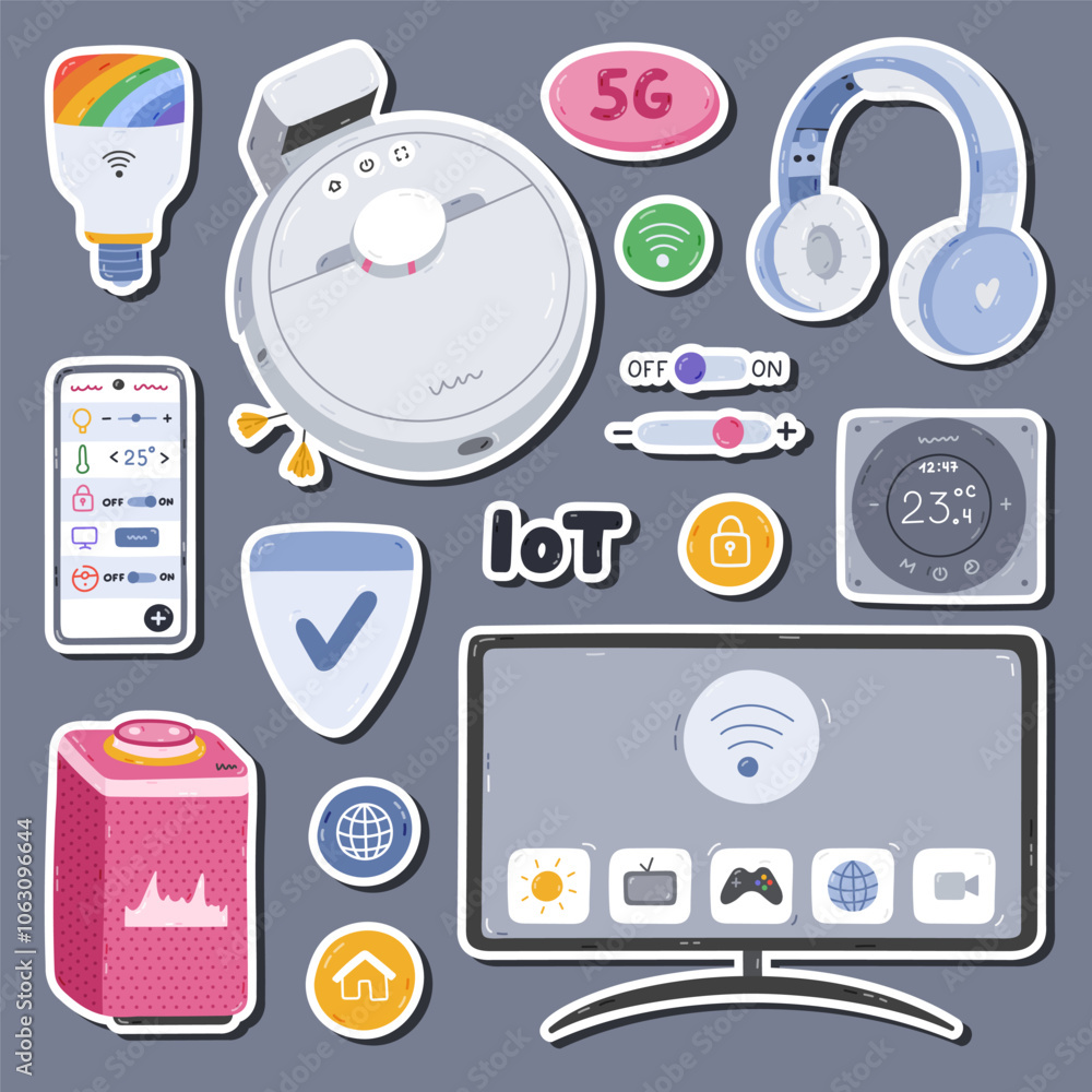 Aufkleber cartoon set of stickers with smart machine with remote control via phone. for planners, notebooks. r