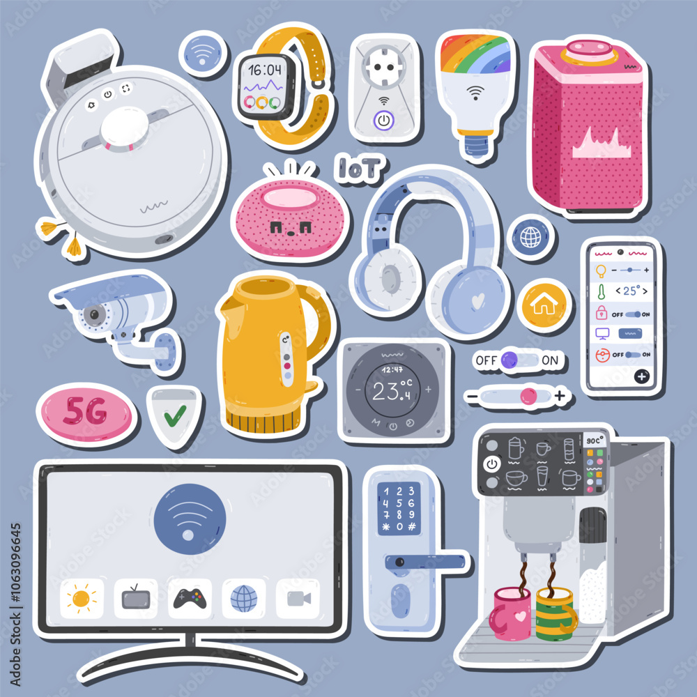 Aufkleber big cartoon set of stickers with smart devices of internet of things for planners, notebooks. ready 