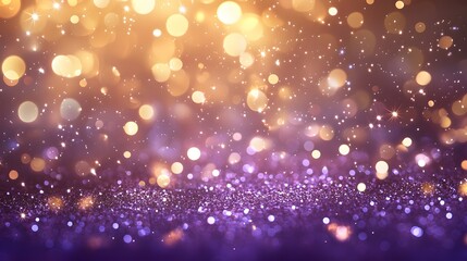 Obraz premium Purple and Gold Glitter Background with Bokeh Lights