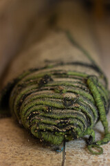 Rolled Green Carpet with Naturally Worn Texture