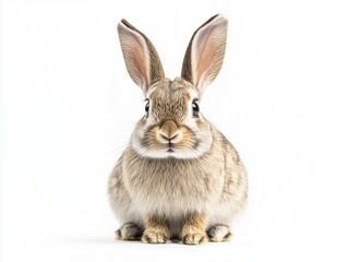 Captured in a moment of stillness, this rabbit gazes directly at the viewer. The white background enhances the focus on its delicate features and adds to the serene beauty of this wildlife portrait