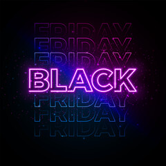 Fototapeta premium Black Friday Sale Banner with Glowing Neon Light Typography Lettering on Dark Background. Modern Vector Holiday Season Minimal Design for Promotion Flyer, Advertising Poster, Fashion Ads and Social